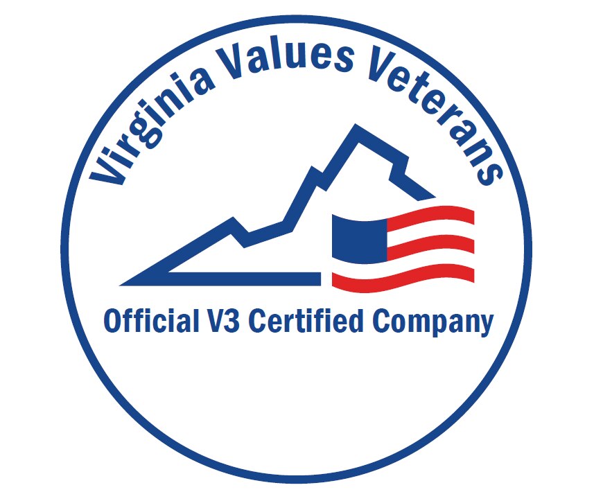 Image with text that reads "Virginia Values Veterans - Official V3 Certified Company"