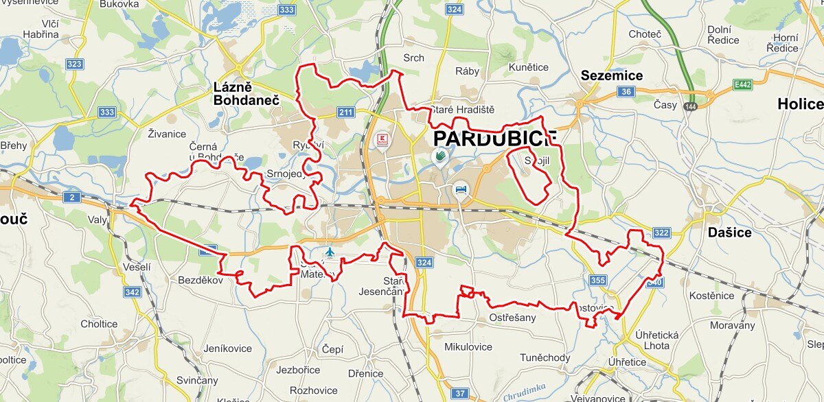 mapa Pardubic