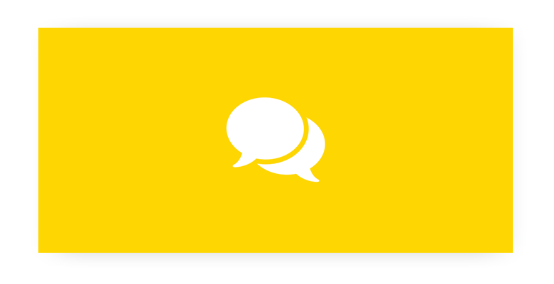 Two white speech bubble icons on a yellow background