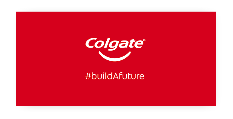Colgate Build A Future logo in white on a red background