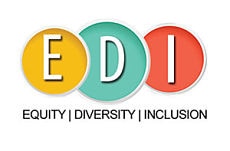 Trois cercles contenant chacun une lettre E, D, I. Équité Diversité Inclusion