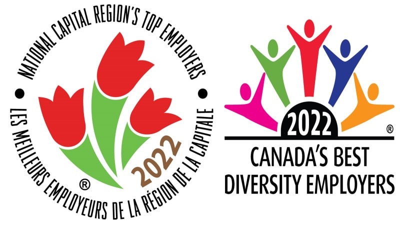 Image of logo for National Capital Region's top employers 2022 and logo of Canada's best diversity employers 2022