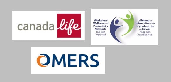 Image of Canada Life Logo, OMERS logo, and Workplace Wellness and Productivity Network Logo