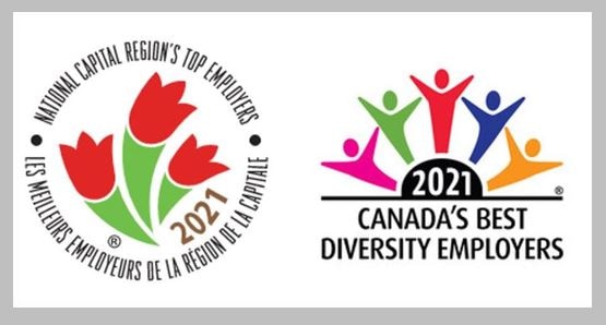 Image of logo for National Capital Region's top employers 2021 & logo of Canada's best diversity employers 2021