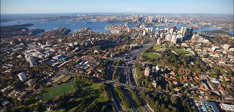 Sydney city aerial photo overlooking Sydney Harbour from the north