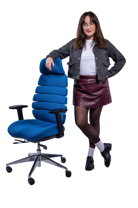KBC Global Services colleague on a blue chair