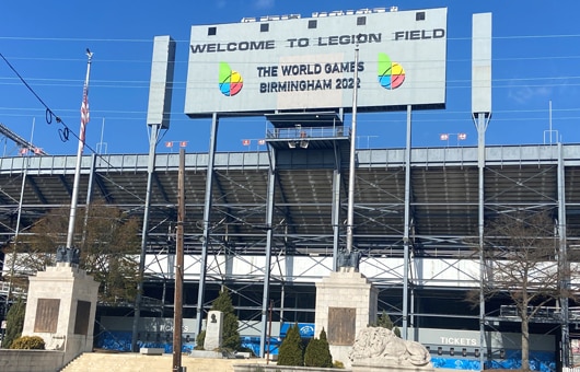 Picture of entranceway to Legion Field (sports stadium).