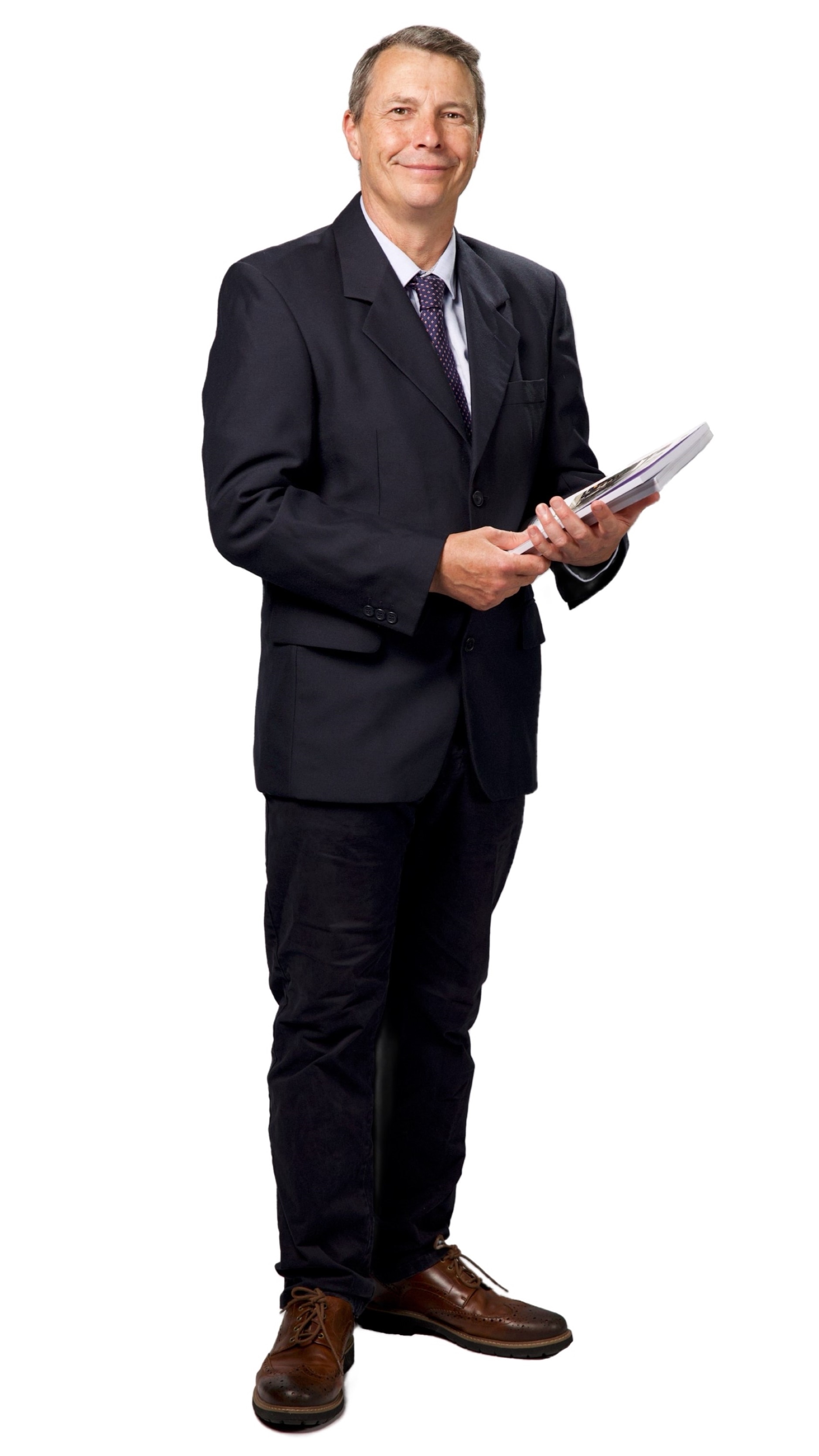 A man in a suit holding a book, representing bespoke career opportunities.