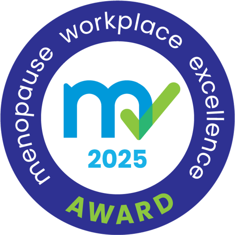 The words menopause excellence awards in a blue circle.