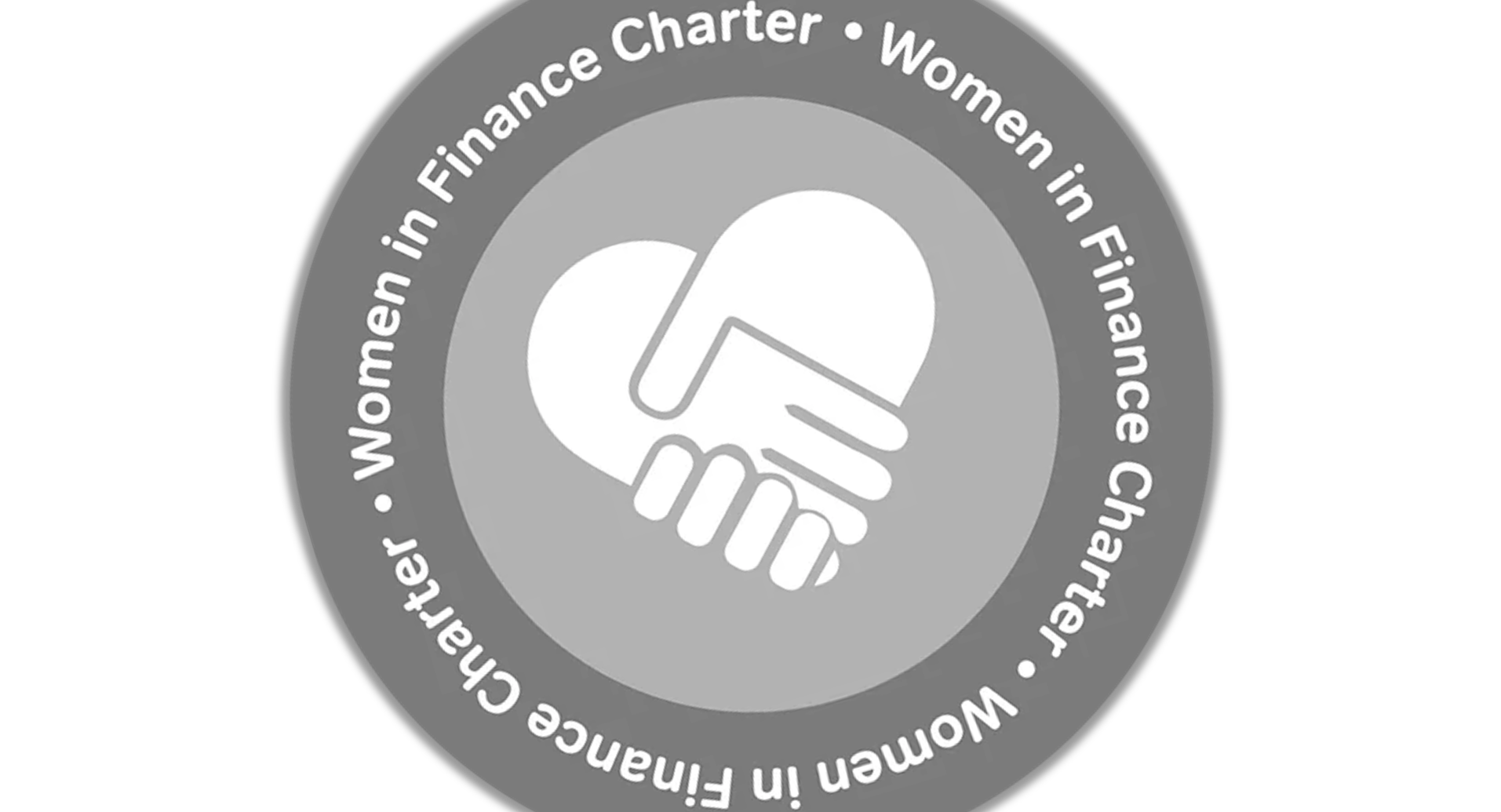 the words women in finance charter around two hands holding in the shape of a heart