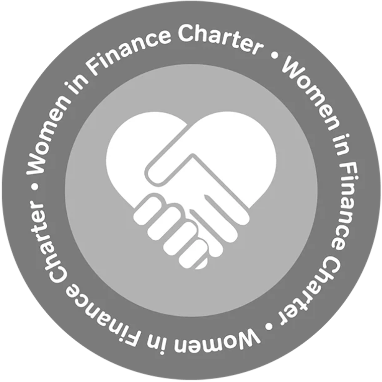 The Women in Finance logo with two hands joined together in the shape of a love heart.