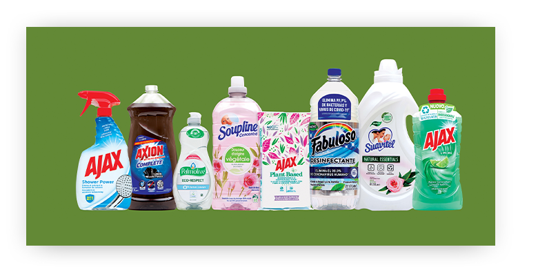 Home Care products including Fabuloso, Palmolive, soupline, axion, ajax and suavitel