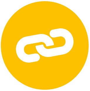Icon of a yellow circle with a white outline of a chain inside it.
