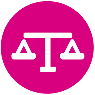 Icon of a pink circle with a white outline of food weighing scales inside.