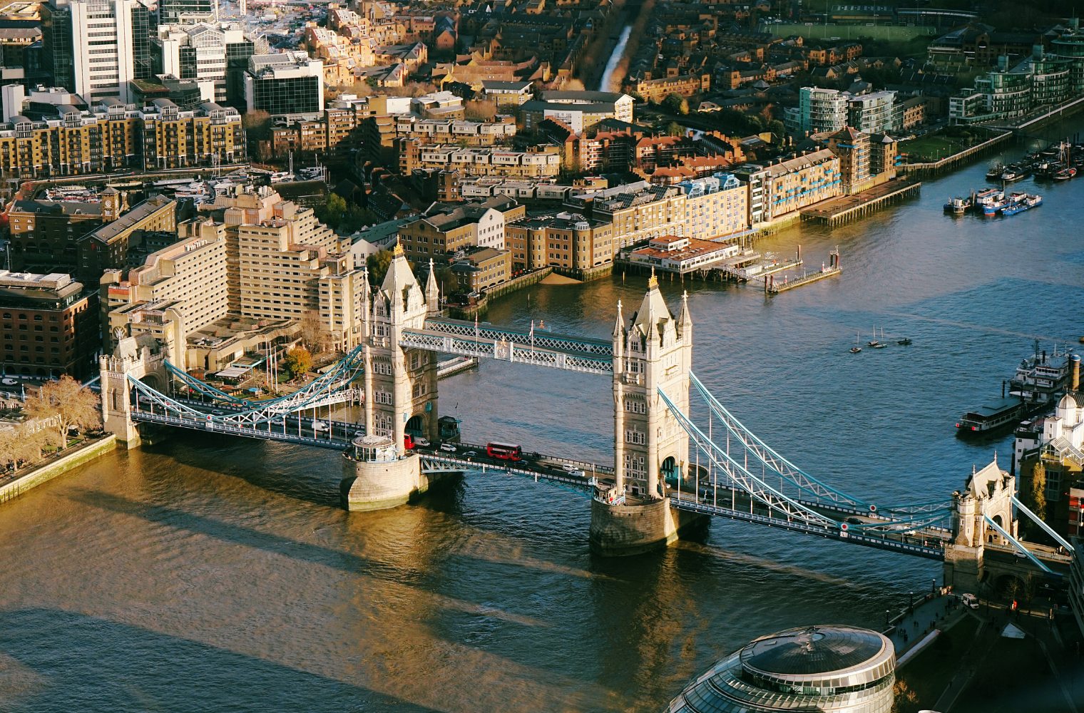 Aerial view of the Tower Bridge in United Kingdom