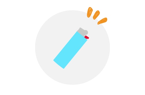 an illustration of a BIC lighter in light blue, standing upright on a simple backdrop