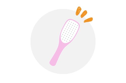 an illustration of a Tangle Teezer hair brush in pink, standing upright on a simple backdrop