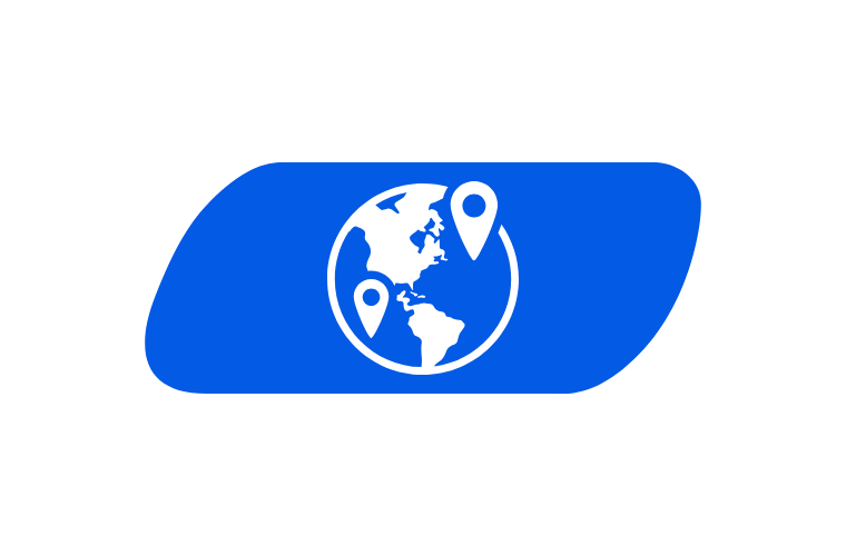 Earth-shaped icon in blue color on a plain white background, conveying a theme of global agility