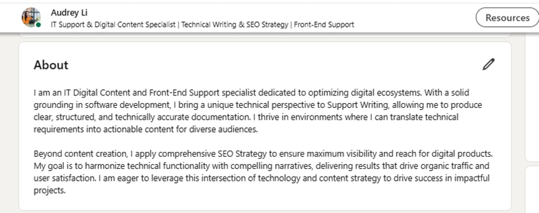 Contoh Membuat About di LinedIn